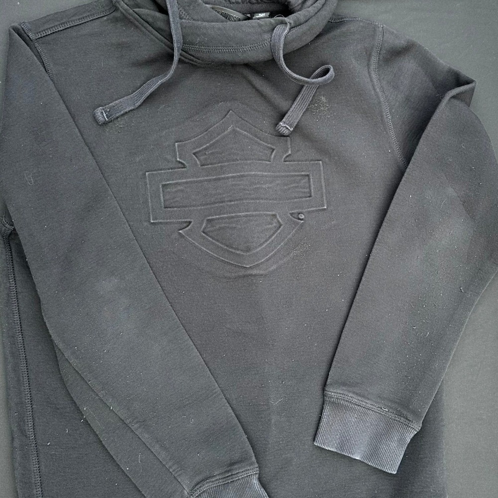 Harley-Davidson Mens Slim Fit Black Embossed Logo Cowl Neck Hoodie Small
